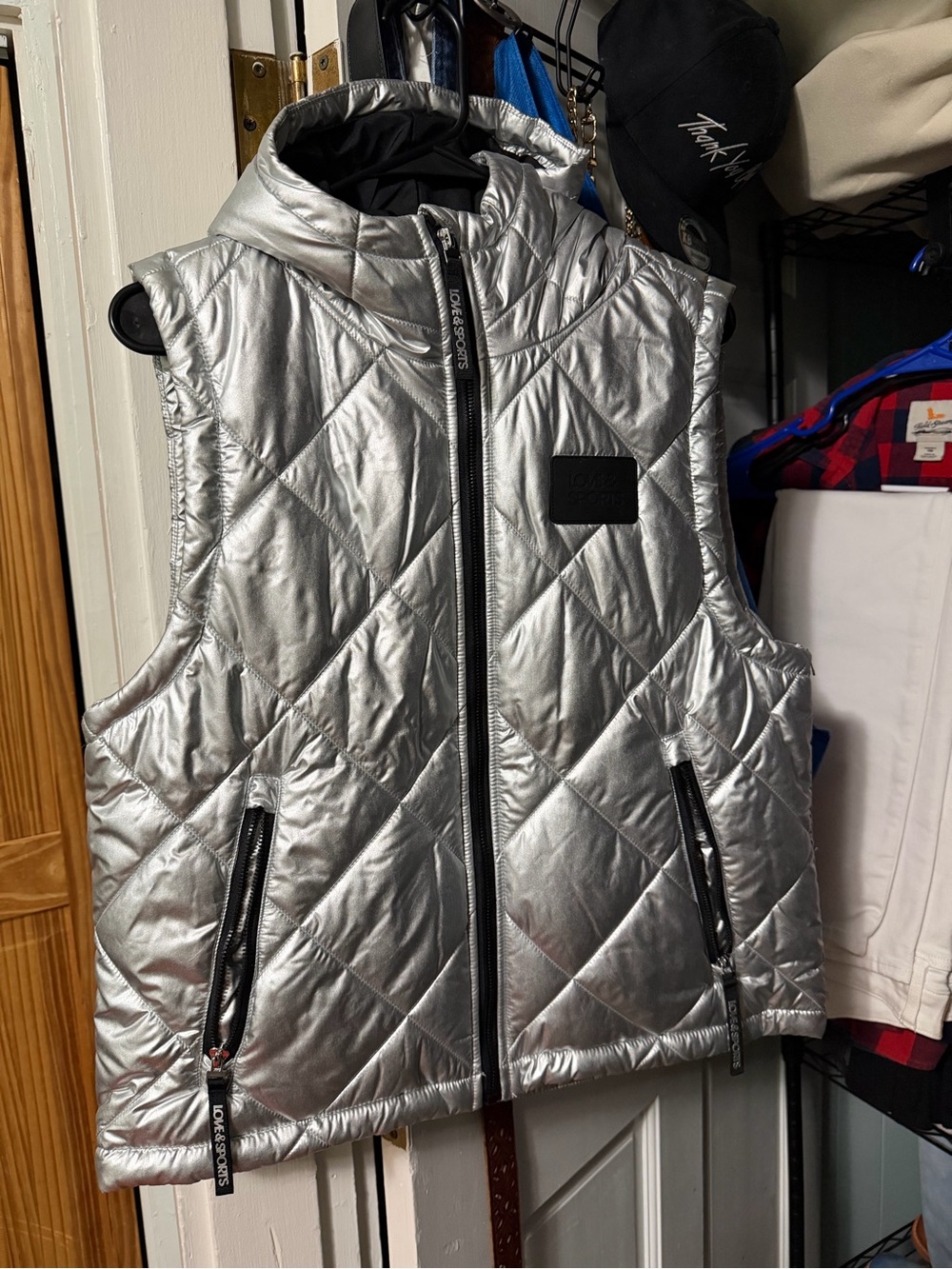 Women’s Metallic Silver Quilted Puffer Vest - Hooded